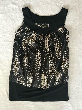 BCX Black and Cream Sleeveless Patterned Tank